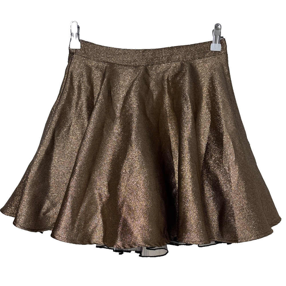 City Triangles‎ Women's 1 Gold Glitter Mini Skirt Sexy Flared Glam Balletcore